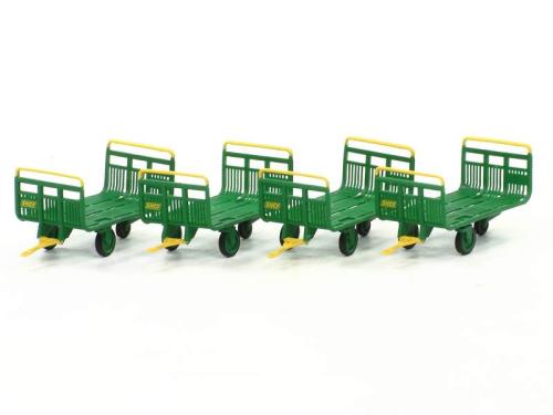 Set de 4 chariots en tubes métal La Poste vert et jaune - REE MODELES XB031 - HO -