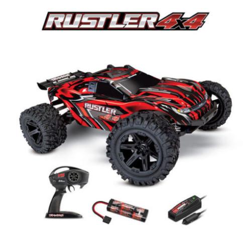 RUSTLER 4X4 charbons STADIUM TRUCK AVEC ACCUS / CHARGEUR - TRAXXAS 67064-1RED