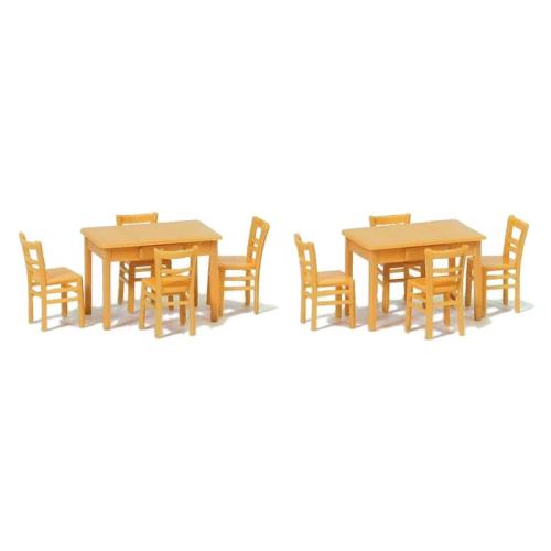 Boite de 2 tables et 8 chaises couleur bois - PREISER 17218 - HO -