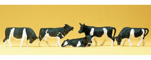 Boite de 6 vaches noires et blanches - PREISER 14408/6 - HO -