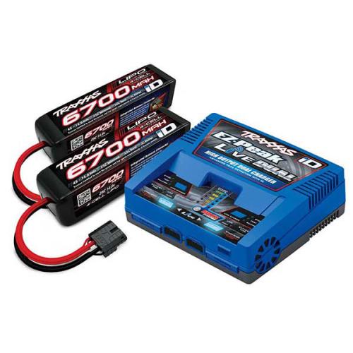 PACK Chargeur Live 2 sorties 2973G + 2 x LIPO 4S 6700MAH 2890X PRISE TRAXXAS 2997G