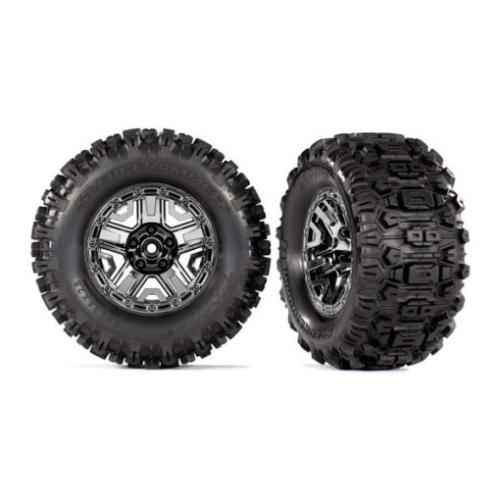 ROUES MONTEES COLLEES CHROMEES NOIRES – HOSS TRAXXAS 9072
